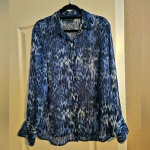 Jones New York Sheer Blue Print Blouse XL
